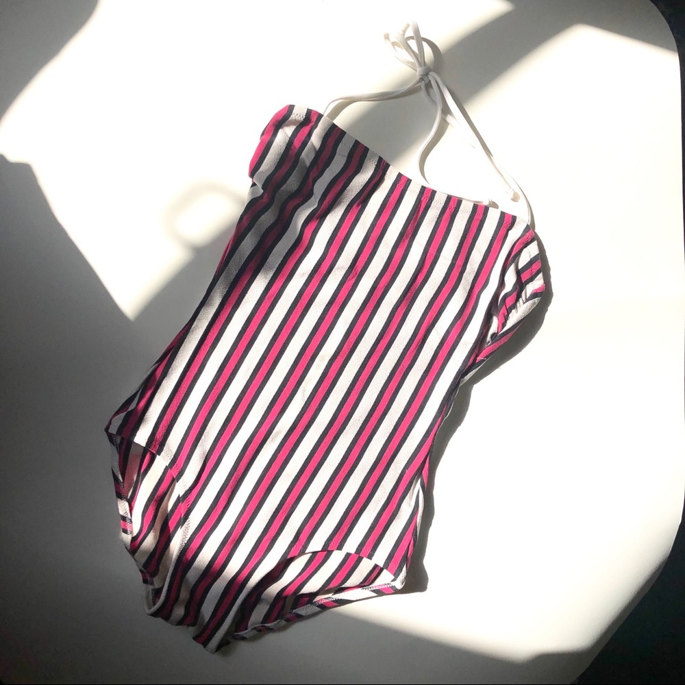 1950s Deweese bombshell pin up swim suit stripes